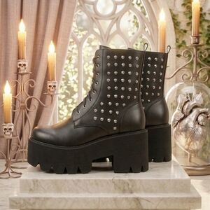 Current Mood Black Platform Combat Boots with Silver Studs